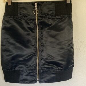 Rojas Black Satin Front Zip Elastic Rib Trim Mini Pencil Skirt